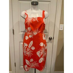Boden Red & White Leaf Patterned Shift Dress, NWT! Size 6R